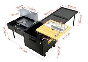 Cocina Móvil para Exteriores, Caja de Cocina Montada en Coche, Estufa para Camping y Picnic, Mesa Plegable para Barbacoa, Portátil con Ruedas - Product Image 3