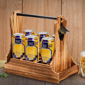 Wooden Beverage Storage Box With Handle Rectangle Picnic Carrying Case For <b>Beer</b> Wine Bottle Opener And Can Collector - Product Image 2