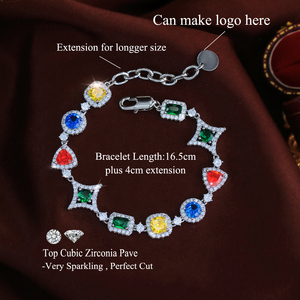 Bracelet ajustable pour femme avec logo personnalisé, serti de zircone cubique multicolore, style <span class=keywords><strong>halo</strong></span>, bracelet tennis multicolore avec service OEM - Product Image 2