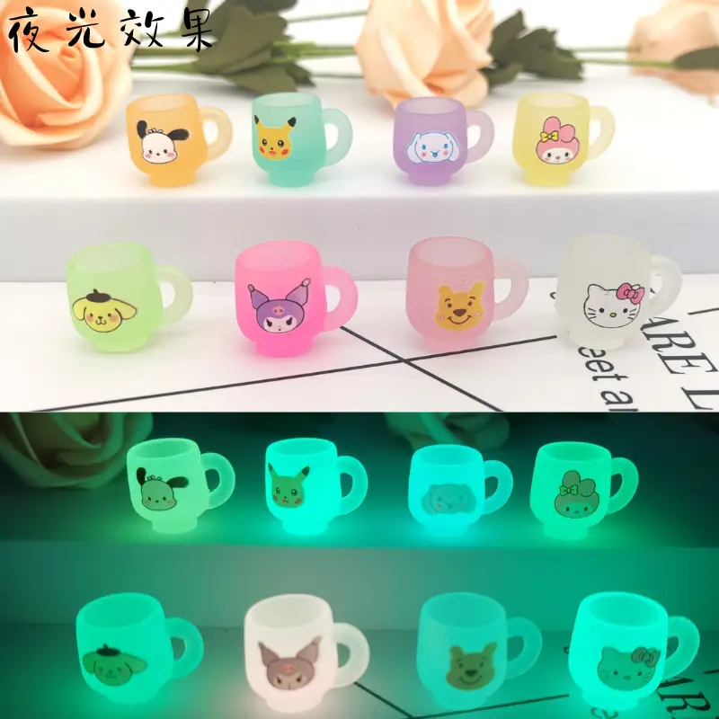 Brillan en la oscuridad resina encantos taza Sanrio Melody kuromi DIY Decoración