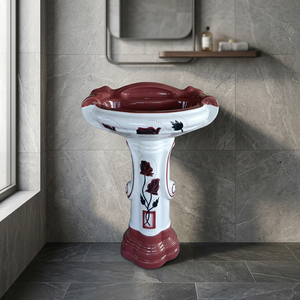 Tocador de baño en relieve de diseño europeo con fregadero Lavabo de cerámica Soporte Pedestal Art Basin - Product Image 2