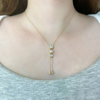 Collana con Pendente in Oro 18K con Diamanti Coltivati in Laboratorio, Tre Lucidi Pendenti a Bolle a Forma di Zucca, Catene Regolabili da Donna, Ciondoli con Diamanti