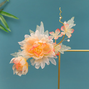 Pince à cheveux pivoine dégradée antique faite à la main, design original Printemps 2026, accessoire de coiffure Hanfu perforé - Product Image 4