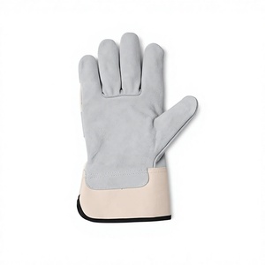 Gants de travail en cuir de vachette pleine fleur de qualité supérieure, dos en tissu de coton perforé, résistants à la chaleur, avec manchette de sécurité industrielle, certifiés CE, 11 oz - Product Image 4