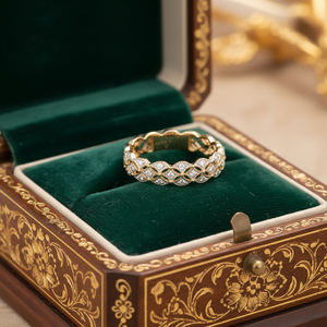 Anillo de Diamantes Tejidos de Diseño Exclusivo de Joyería Fina Vintage en Oferta, Anillo de Diamantes Naturales Reales de Oro Sólido de 18K para Regalos - Product Image 5