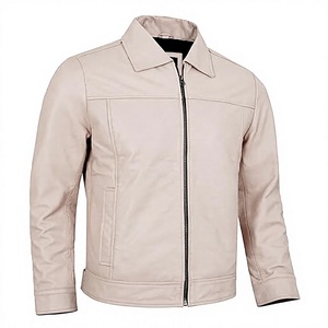 Veste en cuir véritable beige blanc cassé sur mesure pour homme, col chemise classique, vente en gros OEM - Product Image 1