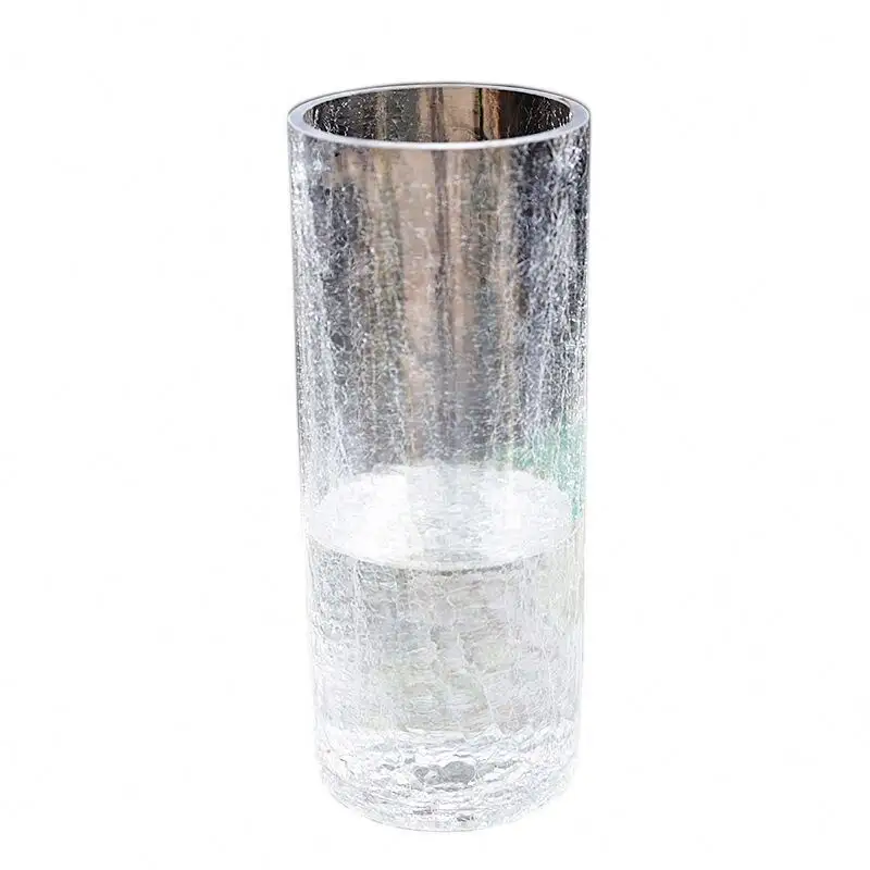 Vaso per fiori classico alto e sottile soffiato a mano vaso per cilindro in vetro trasparente con crepa del ghiaccio