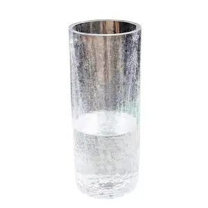 手工吹制古典高瘦花瓶透明玻璃冰裂玻璃圆筒花瓶