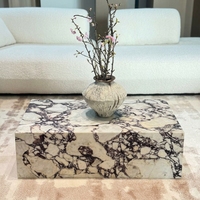 Table basse de luxe en marbre Calacatta Viola, plateau creux rectangulaire, pour salon moderne