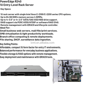 Offre Spéciale Serveur Rack <span class=keywords><strong>Dell</strong></span> <span class=keywords><strong>PowerEdge</strong></span> <span class=keywords><strong>R240</strong></span> 1U, Famille de Produits Xeon E-2200, Mémoire DDR4, Disque Dur SATA 2 To - Product Image 5