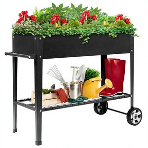 Bac à plantes surélevé moderne en métal avec roues et étagère de rangement pour jardinage extérieur sur patio, balcon ou cour. - Product Image 4