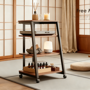 Meuble Hi-Fi en bois massif <span class=keywords><strong>pour</strong></span> salon, cuisine, entrepôt, avec 4 étagères, support <span class=keywords><strong>pour</strong></span> lecteur CD en bois et acier - Product Image 4