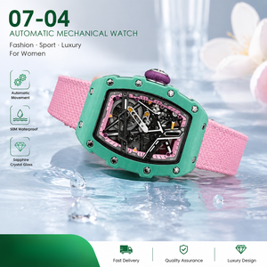 <span class=keywords><strong>Orologio</strong></span> Meccanico <span class=keywords><strong>Automatico</strong></span> da <span class=keywords><strong>Donna</strong></span> di Alta Gamma Serie 07-04, Quadrante Cavo, Cassa in Fibra di Carbonio, Moda Sportiva - Product Image 1