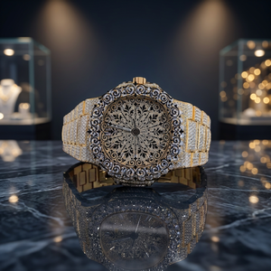 นาฬิกาควอตซ์ AMBER JEWELS รุ่นหรูหราสำหรับทุกเพศ สีเหลืองทอง หน้าปัด 46 มม. กระจกแซฟไฟร์ กันน้ำ ดีไซน์วินเทจแบบโปร่ง ตัวล็อคแบบหัวเข็มขัด - Product Image 1