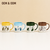 Tasse à café en céramique empilable bicolore personnalisée, motif ours de la forêt en line art, avec base étagée, pour la maison, le bureau et le camping