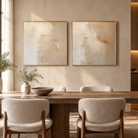 Grande peinture abstraite minimaliste neutre Japandi, faite à la main, encadrée sur toile, art mural bohème Wabi Sabi pour la décoration du salon ou du bureau