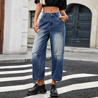Jeans pour femmes, coupe droite ample, longueur 9/10, jambe droite décontractée, longueur cheville