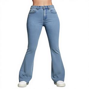 Jeans a Vita Alta e Gamba Larga in Denim Chiaro, Design Semplice, Vestibilità Regolare, Stile Primaverile con Bottoni - Product Image 1