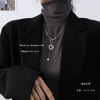 KISSWIFE kalung sambungan mutiara lapisan ganda perak baja tahan karat Punk kalung liontin salib hati wajah tersenyum rantai Sweater pria wanita