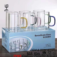 Tasse simple en verre borosilicate haute résistance, avec poignée colorée moderne, résistante à la chaleur, pour café et thé, vaisselle de boisson