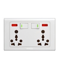 Prise murale électrique 3 broches BS UK standard avec protection enfant et interrupteur mural de contrôle de la lumière à bouton-poussoir 2 gangs avec indicateur