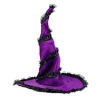 Topi Penyihir Organza Vintage dengan Ruffle, Aksesoris Kepala untuk Pesta Halloween dan Cosplay