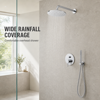 Système de douche pluie rond en chrome poli avec douchette à main et mitigeur encastré mural pour salles de bain modernes