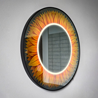 Miroir de salle de bain rond rétroéclairé par LED Sunflower, décoratif, mural, avec interrupteur à capteur IR, lumière d'ambiance, cadre noir
