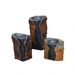 Juego de 3 piezas de fuente de agua moderna de piedra escalonada de 30cm, 45cm y 60cm, fuente de roca burbujeante preformada para diseño paisajístico - Product Image 1