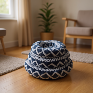 Set di Tre Pezzi per Cuccia Rotonda in Peluche Blu Scuro a Forma di Coniglio per Animali Domestici - Product Image 3