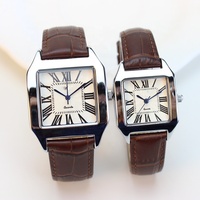 Montre-bracelet à quartz pour couple, cadran carré, bracelet en cuir, boîtier en alliage étanche 40 mm, logo personnalisé, vente en gros