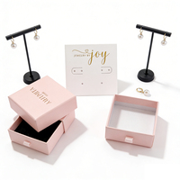 Boîte à bijoux en carton rose avec tiroir coulissant pour boucles d'oreilles, colliers et bracelets, avec languette – Offre spéciale