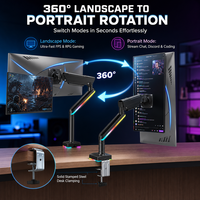 Support d'écran de jeu en acier avec panneau tactile RGB dynamique, lumière ambiante RGB pour Esports, rotation à 360°, plaque VESA 75x75 100x100, bras simple