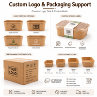 Boîte alimentaire rectangulaire en papier kraft autoportante avec couvercle transparent, jetable, pour repas à emporter, vente en gros