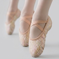 Chaussons de danse BW117 irisés en dentelle pour filles, semelle souple, à enfiler, sans lacets, pour l'entraînement et les spectacles sur scène