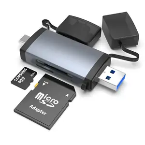 Leitor de cartões de memória 2 em 1, usb USB-C 3.0 espaços duplos para sdxc sdhc sd mmc RS-MMC