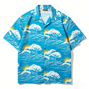 Camicie <span class=keywords><strong>da</strong></span> Spiaggia con Stampa Integrale di Onde Marine Personalizzate, Camicie Estive Casual <span class=keywords><strong>da</strong></span> Uomo a Maniche Corte per Vacanze, Camicie Maschili a Maniche Corte con Sublimazione - Product Image 3
