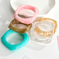 Brazalete Geométrico Cuadrado de Resina Transparente con Láminas Plateadas y Doradas, Estilo Europeo Americano, Talla Grande, a la Moda