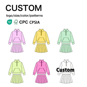 Ensemble sweat-shirt et jupe plissée rayée en polyester pour filles – Vente en gros, couleur et taille personnalisables, marque privée - Product Image 1
