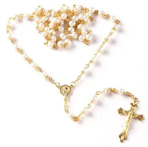 Popular cross religion christ pearl jewelry catholic prayer rosary bead necklace rosarios catolicos por mayor islamic muslim