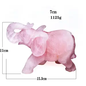 Wholesale Hand Carved Feng Shui 153*110mm Rose Quartz Elephant Statue Natural Stone Crystal Gemstone Animal Carvings