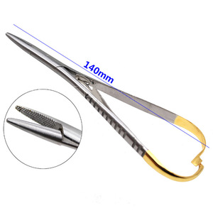 Porte-aiguille chirurgical dentaire essentiel 140 mm en acier inoxydable plaqué or, forceps orthodontique à pointes droites pour usage chirurgical - Product Image 1