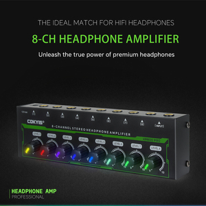 HA800 PRO Nuevo Amplificador de Auriculares Profesional de Alta Fidelidad, Amplificador de Audio Estéreo de 8 Canales con Luz RGB y Control de Volumen para DJs y Estudio - Product Image 2