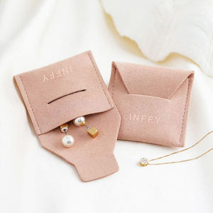 Pochettes à bijoux personnalisées de luxe en flanelle rose avec rabat, sacs à bijoux personnalisés en similicuir de qualité supérieure pour boucles d'oreilles et colliers, emballage cadeau - Product Image 4