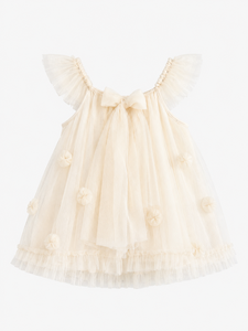 Elegante Vestido de Tul con Apliques Florales para Bebé Niña con Lazo Grande para Bodas - Product Image 3