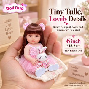 Muñeca Duo Personalizada de Silicona de 6 Pulgadas, Cuerpo Completo, Reborn, Cabello Castaño, Tutú Rosa, Conejita Realista, Regalo de Navidad para Niños - Product Image 1
