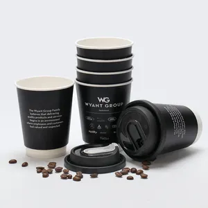 Disposable Custom Paper Coffee Cups Double Wall Coffee Paper Cups With Plastic Lid