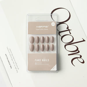 AIERFEI 24 piezas elegante avanzado Color gris Color sólido corto ovalado corto redondo uñas postizas Gel suave Prensa en suministros para uñas - Product Image 5