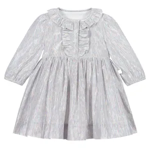 Moda Vestido de manga larga de color plata vestidos de princesa para niñas de 5 a 10 años
