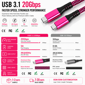 LUNGKAY Custom Type <b>c</b> <b>to</b> Type <b>C</b> <b>Cable</b> 100W Fast Charging USB3.1 Gen2 20Gbps 4K Video Monitor Pvc Charging Cord for Computer - Product Image 2